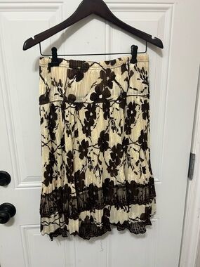 Temptation Italy Cream and Brown Floral Pleated Midi Skirt